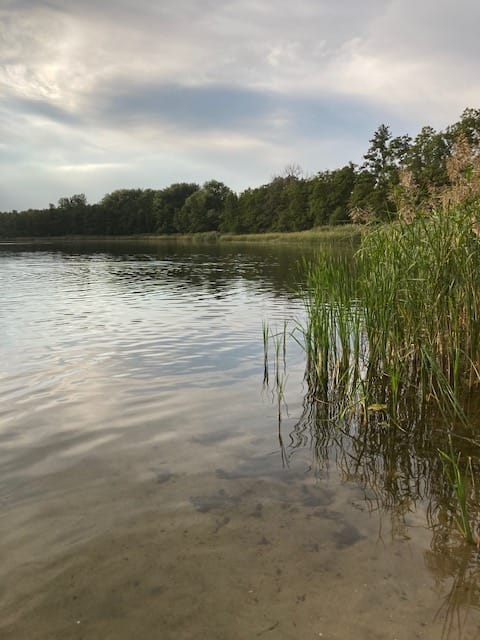Farmhouse on the swimming lake, fireplace