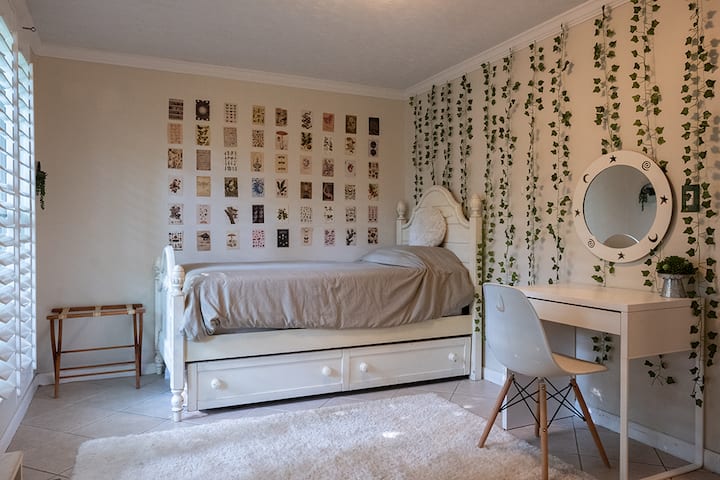 Twin bed with twin trundle bed.  This room has its own bathroom with shower.