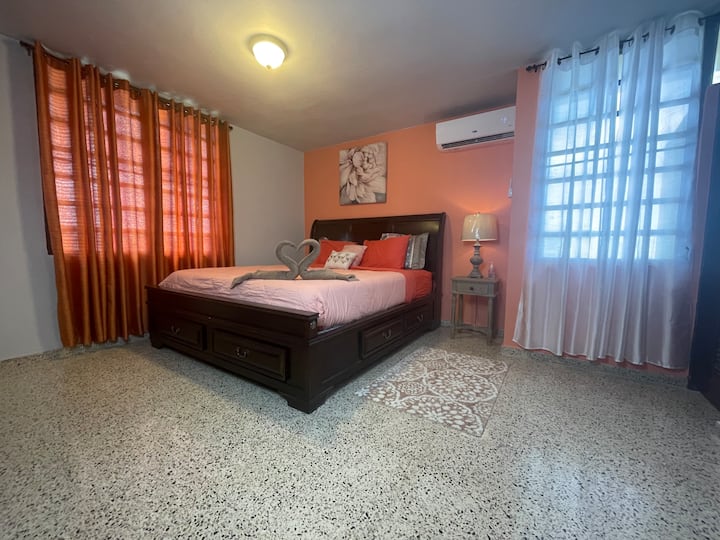 Chumba cha kwanza cha kulala: Chumba bora cha kulala chenye kiyoyozi na godoro la King Tempur-Pedic na bafu katika chumba.