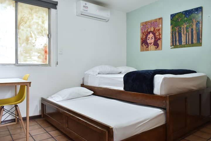 Comfortable and spacious bed.