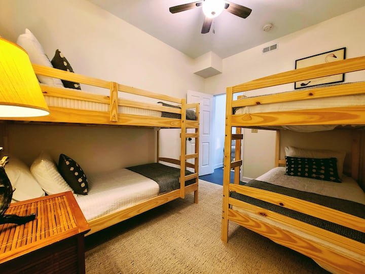 This is the basement bedroom. There are 2 sets of bunk beds here. It's perfect for kids!