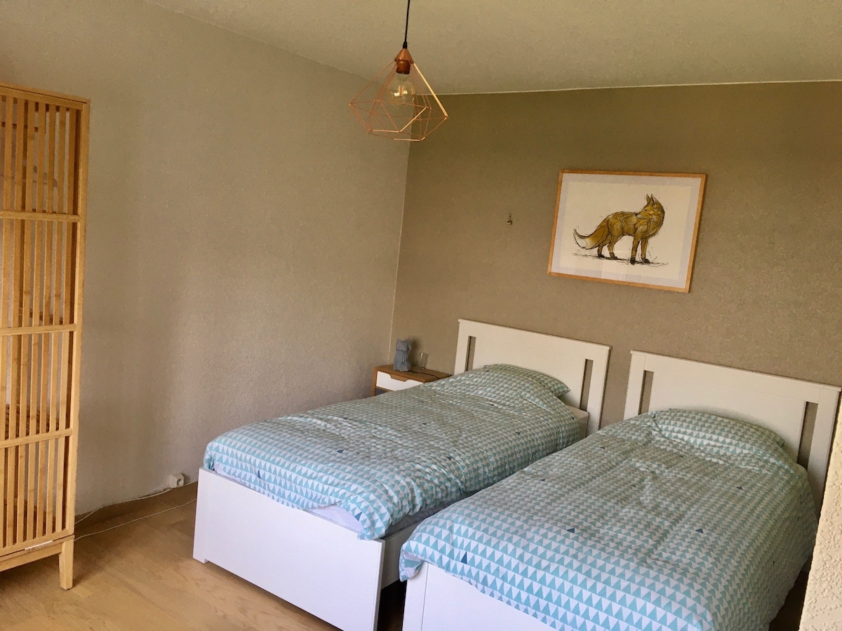 Chumba hiki ni kikubwa sana na kina madirisha, kinafanya kiwe tulivu ajabu na giza kulala.