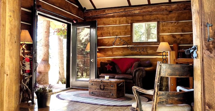  A peek inside the cabin taken through the sliding barn door