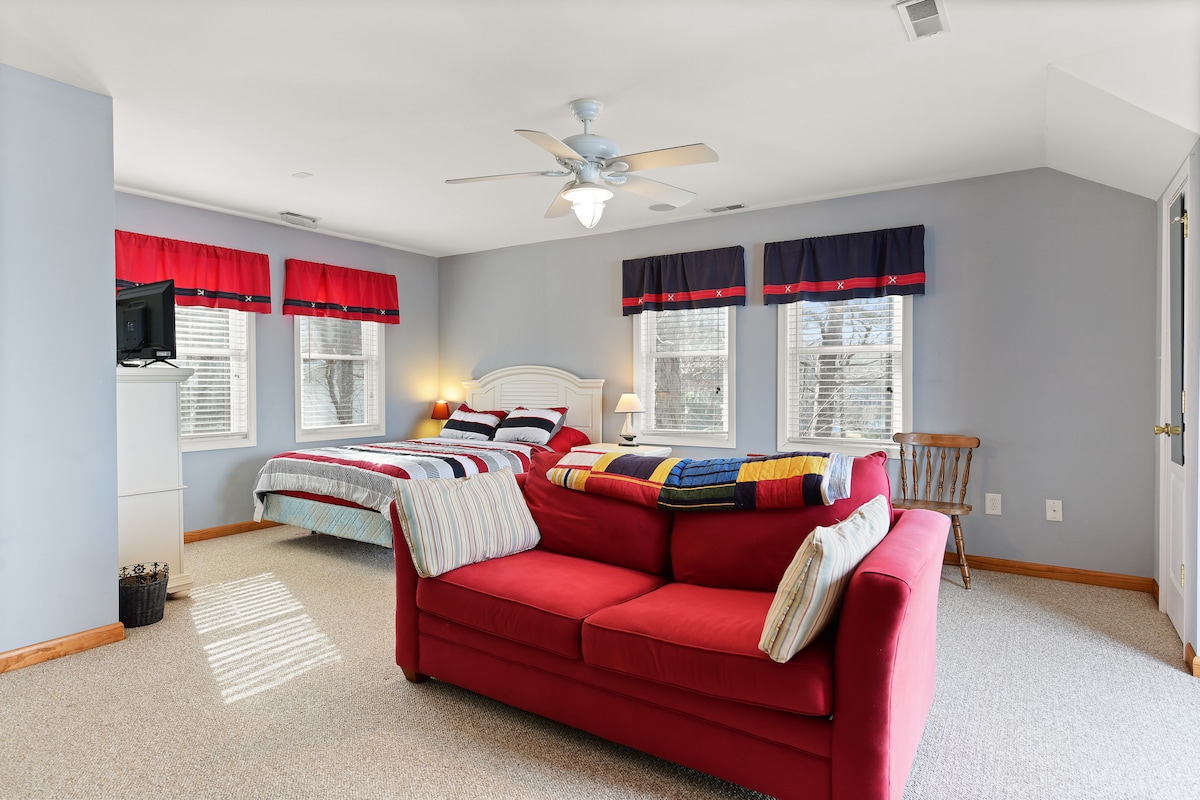 Mother in law suite with Queen Bed, and pull out couch and own balcony.  