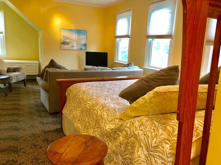 Главна спална соба со брачен кревет (широк 150-179 см) и телевизор во просторот за седење 