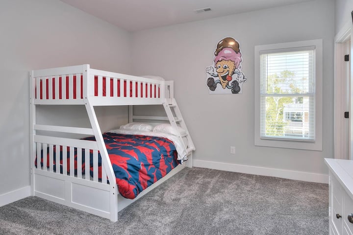 Bedroom #7: second floor, kids bunk room. Single top bunk bed, double bed down below with pull out trundle.