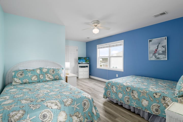 First bedroom upstairs right side, (2) double beds, private ensuite