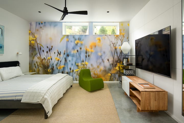 another bedroom downstairs, king bed