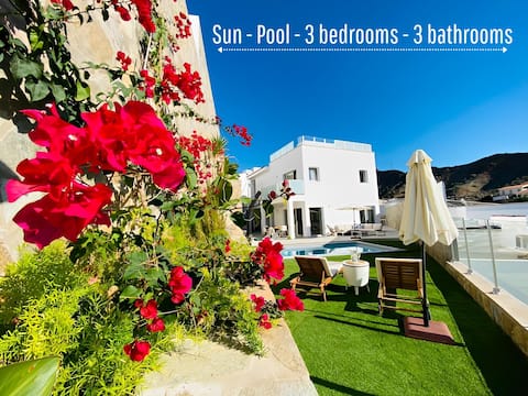 Boho villa with heated pool