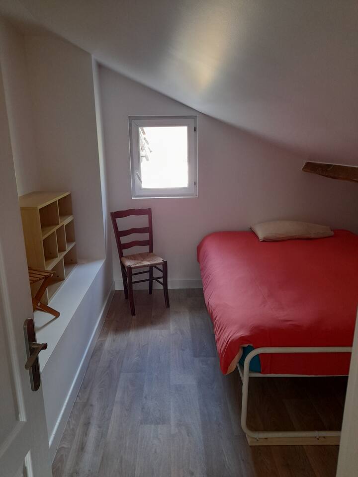 Attic room. Bed 140. A couple can choose to sleep in this room or in the main room (high-end sofa bed) for added comfort.