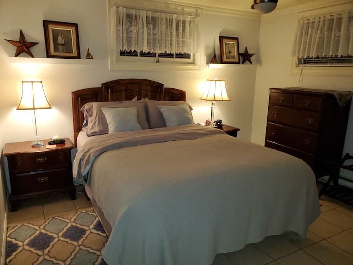Bedroom 1:  Queen Bed, nightstands, dresser.