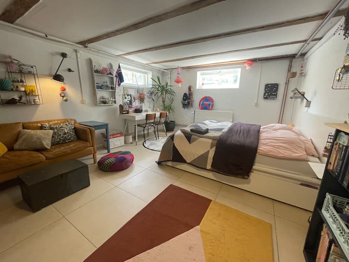 Chambre pour ados dans un sous-sol lumineux, sec et chaleureux