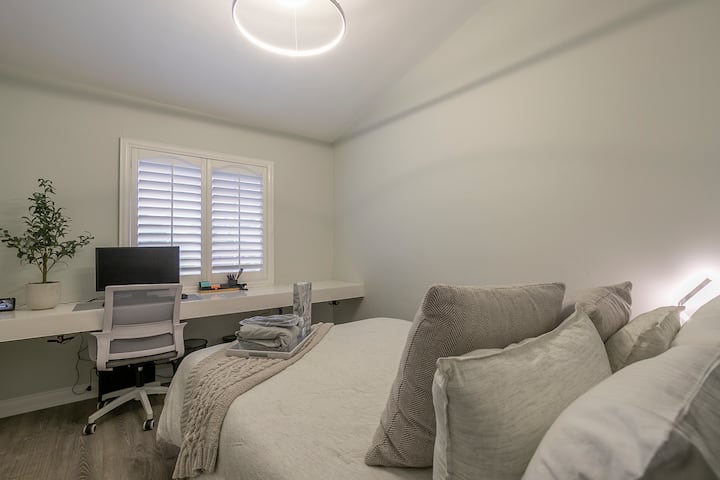 Dual-purpose sleeping and working area, fostering both comfort and efficiency.