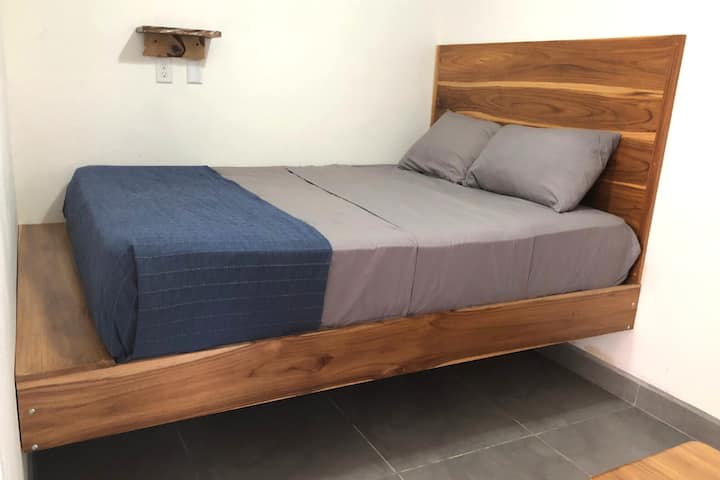 Queen Floating Bed with Fan & Closet