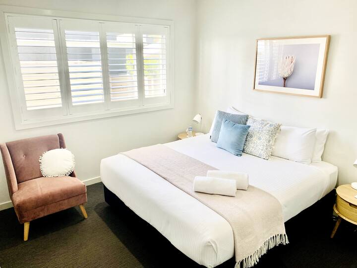 Bed 3 offers a quiet space away from the main living area and can be set up as one king bed or split on request into two king single beds.