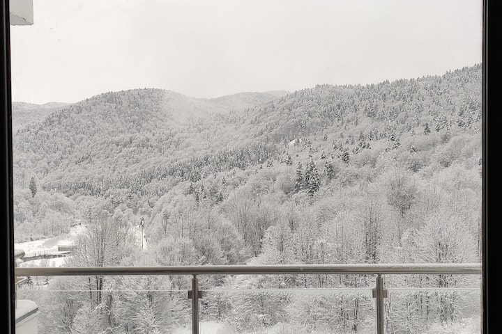 Zimný výhľad z obývačky.
