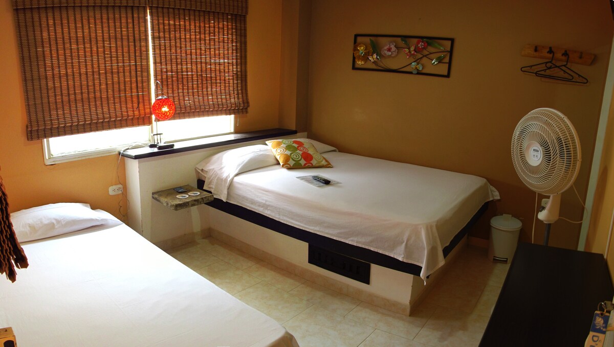 可选择2张床（ 1张双人床和1张单人床） 2或3人，配有空调和独立卫生间。