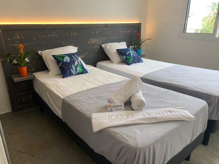 Კონდიცირებული ოთახი ორი 90 × 200 საწოლით