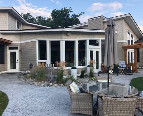 lake house beauty with dock and boat lift.