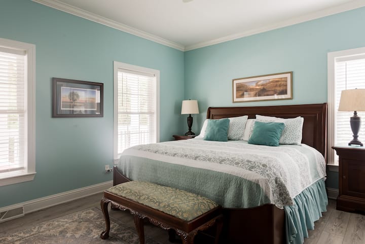 Main floor master suite. King bed.