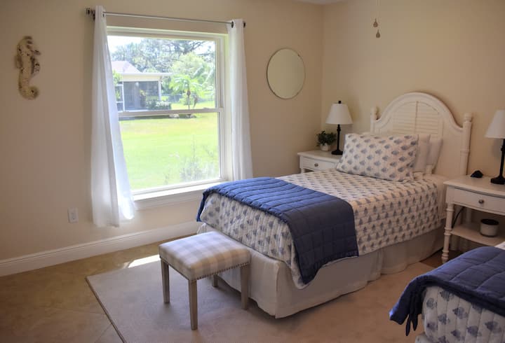 Cozy, extra-long twin beds in the second bedroom as well!