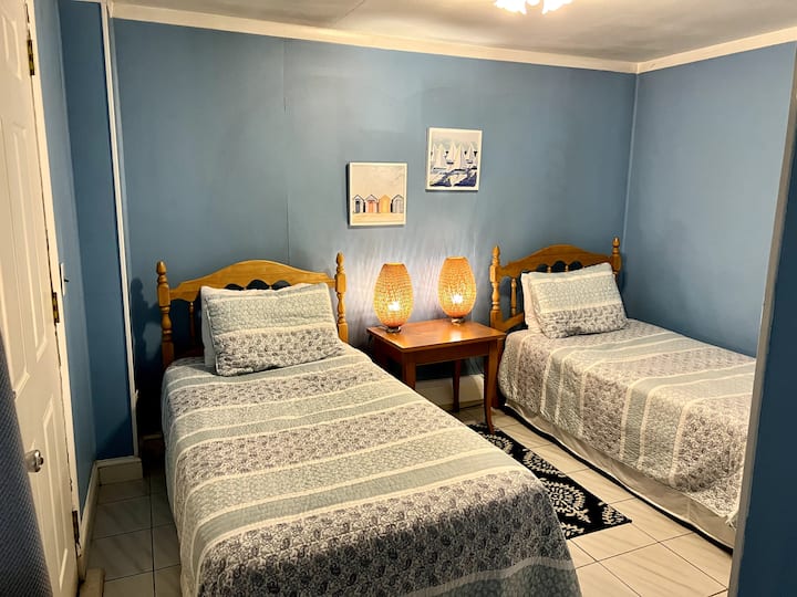 Downstairs bedroom with two twin beds