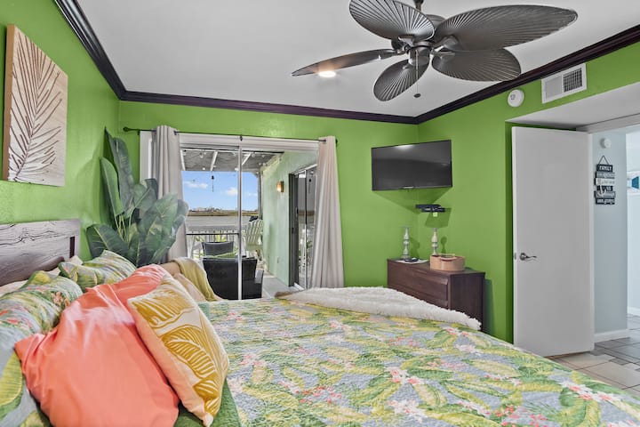 Comfy King size bed  with private entrance to the patio. 