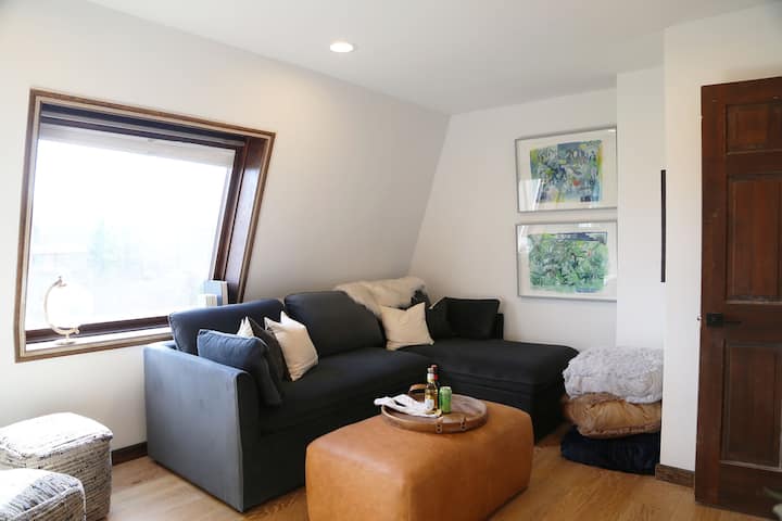 Media room.  Designed for hanging out with a good book or taking in a movie.  Doubles as a sleeping space with a twin sleeper sofa.