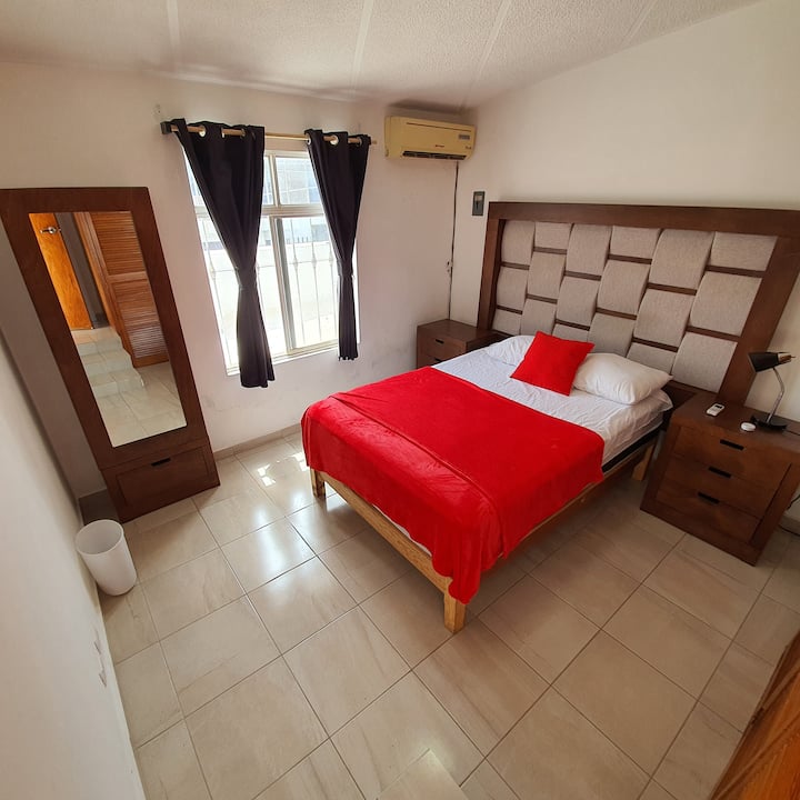 Room A 
For 2 people
1 double bed
Air conditioned with closet 
You have to go down 3 steps