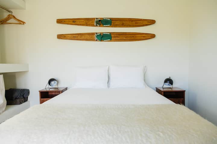Bed with water skis