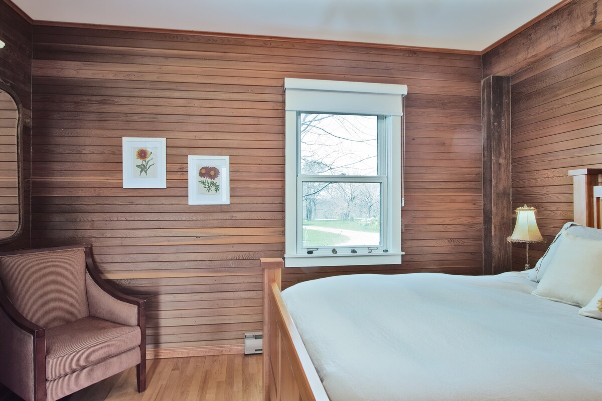 Handcrafted solid maple queen-sized bed with notably comfortable mattress