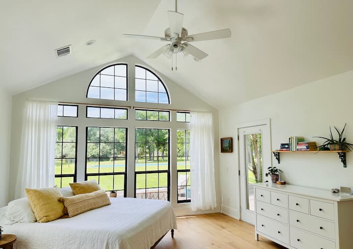 The view from the primary bedroom is one of the best spots in the house.