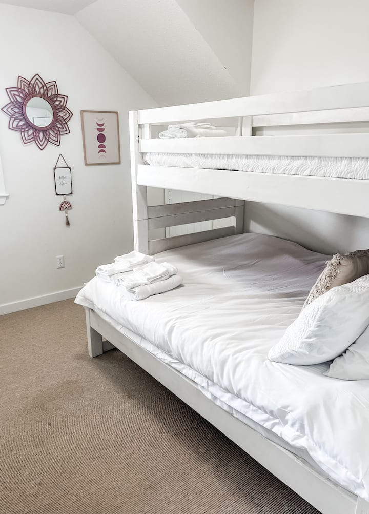 Third Bedroom has a double bed on bottom and a twin bed on top.