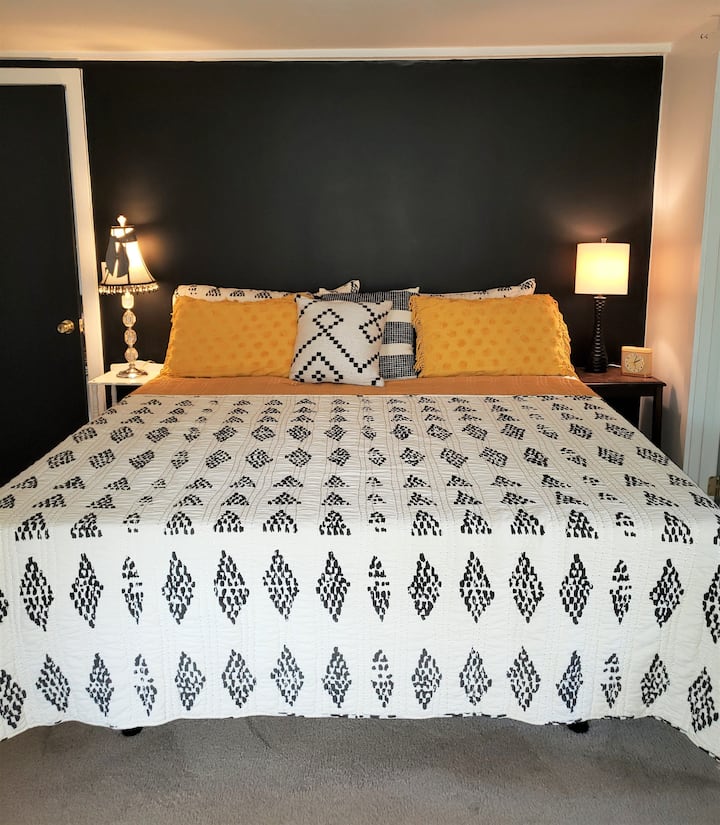 Adjustable King Mattress is Brand New.  You can adjust to watch tv or read one of our Erie Canal novels.  New Casper King sized pillows are dreamy! Artwork of the canal and Ithaca's famous falls on the wall.  