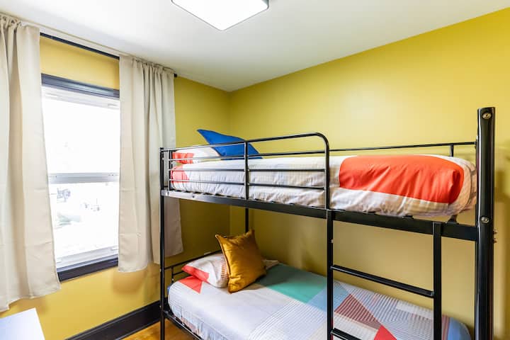 Bedroom 3 - equipped with 1 twin over twin Bunk Bed (sleeps 2 adults) and a 43-inch Roku TV.