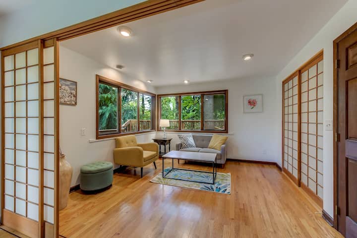Family room can be used as additional bedroom with murphy bed in the closet.