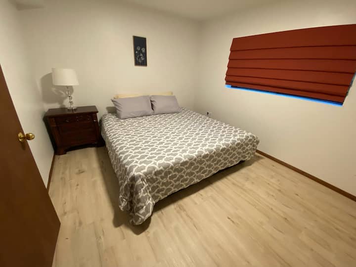 King bed in basement