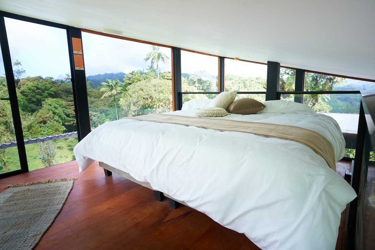 Enjoy our loft with amazing views. Wake up to the sound of the birds and sleep watching the stars.
We have a panoramic hammock.