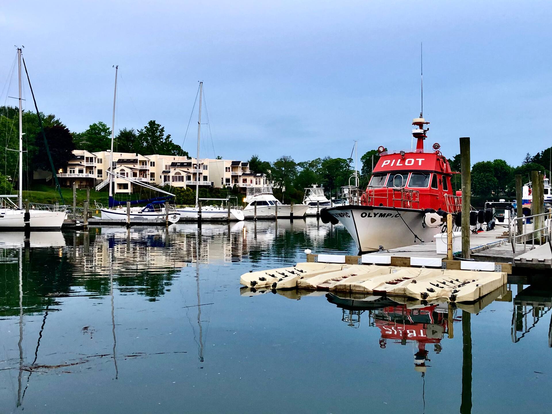 Waterfront. Historic House on the river with dock.
