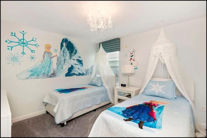Frozen Themed Room for the kiddos or kiddos at heart to lay their heads.