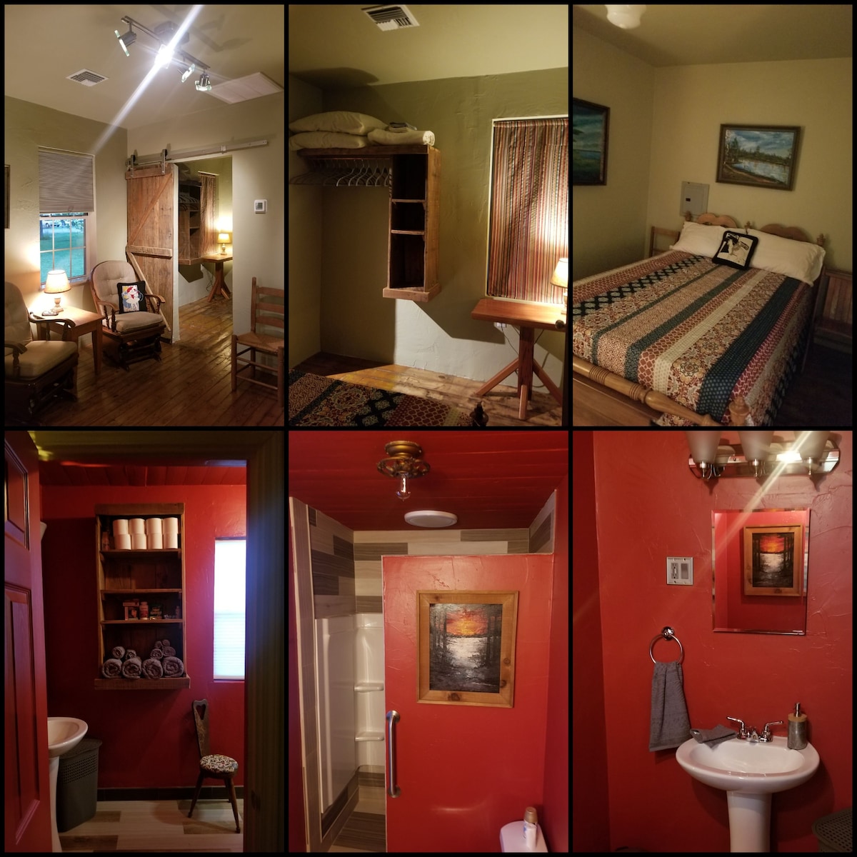 Sebule/ jikoni combo/ 1 Chumba cha kulala kamili / 1 Bafu na kuoga. 2 ya kila moja:
  Taulo la kuogea, nguo ya kuosha, taulo ya mkono.