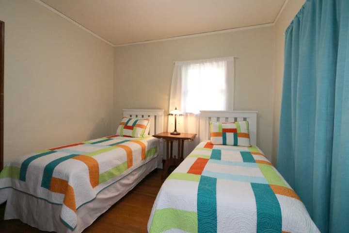 X-long twin beds will accommodate children as well as adults.  Equipped with Plush mattresses, comfy pillows,&  crisp sheets.  Extra blanket and pillow in the closet.