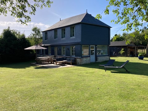 Village cottage with pool in a pasture