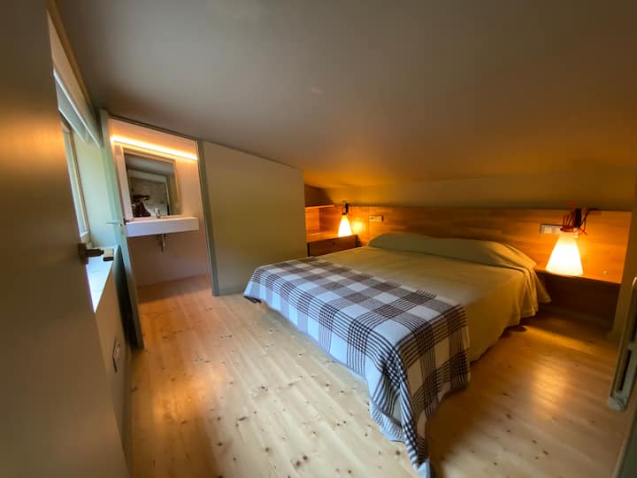 Habitación tipo chalet con aseo, estanterías y cajón amplio para guardar tus pertenencias