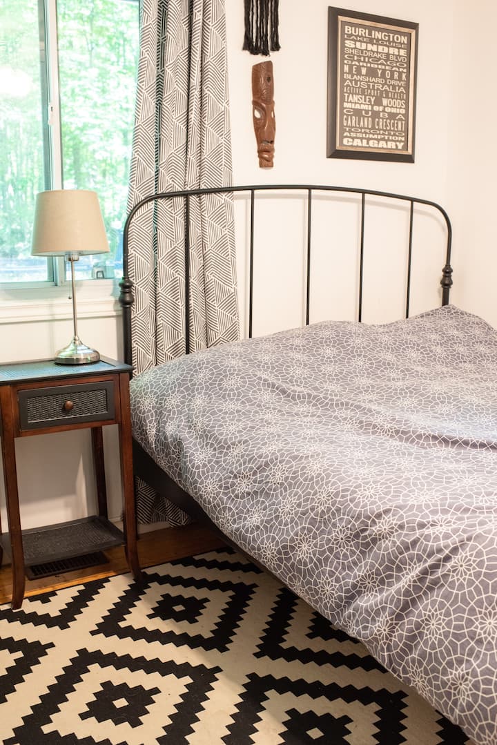 This is bedroom #1, it's got a comfy Queen-sized bed.