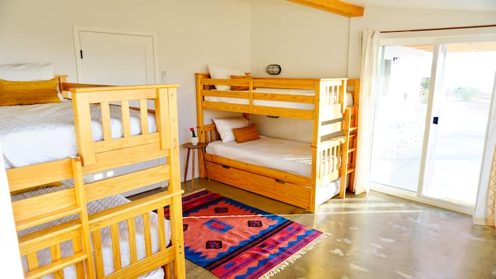 Bedroom #3 (the bunk room)
In addition to the two bunk beds, there are trundle beds below that can be placed in the room for extra sleeping space.
This room sleeps up to 6 people.
Tall people need not apply :)