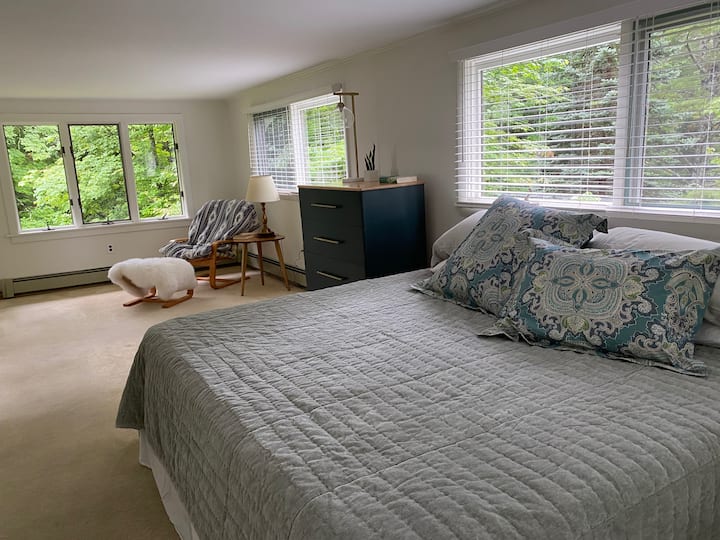 Екстра голема главна спална соба со сопствена бања. Поглед кон предниот двор и Шугар Хил.