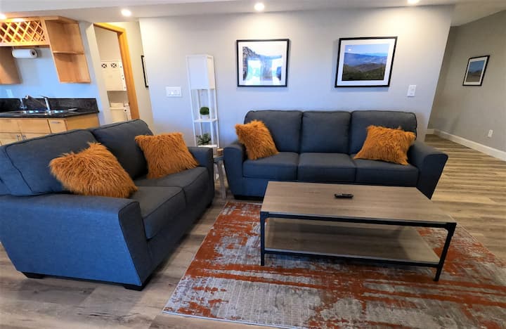 Full size couch doubles as a queen size sleeper sofa, and additional love seat.
