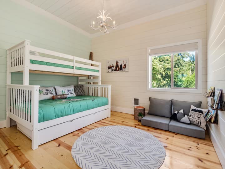 The second bedroom includes a twin over full bunk bed with twin trundle that's great for kids or kids at heart.  