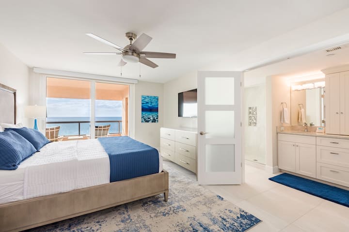 Large master bedroom overlooking the white sands of award winning Sand Key Beach